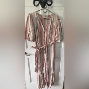 Universal Thread Coral and White Striped half sleeve jumpsuit